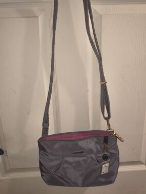 Travelon Gray Crossbody with Pink Interior